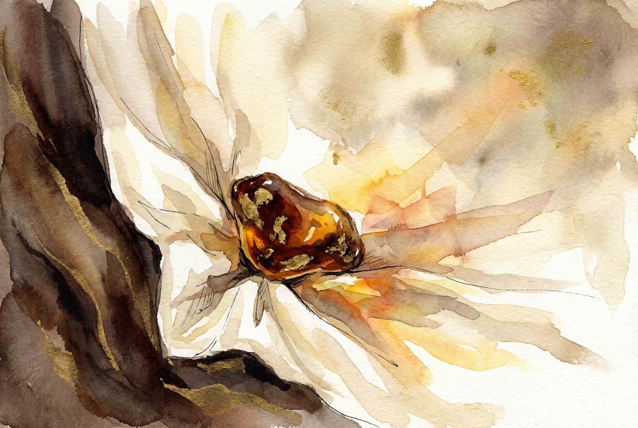 Watercolor of a sapphire and diamond brooch on ivory velvet.